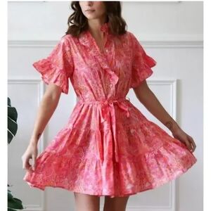 Mille  Resort Floral Pink Ruffle Dress